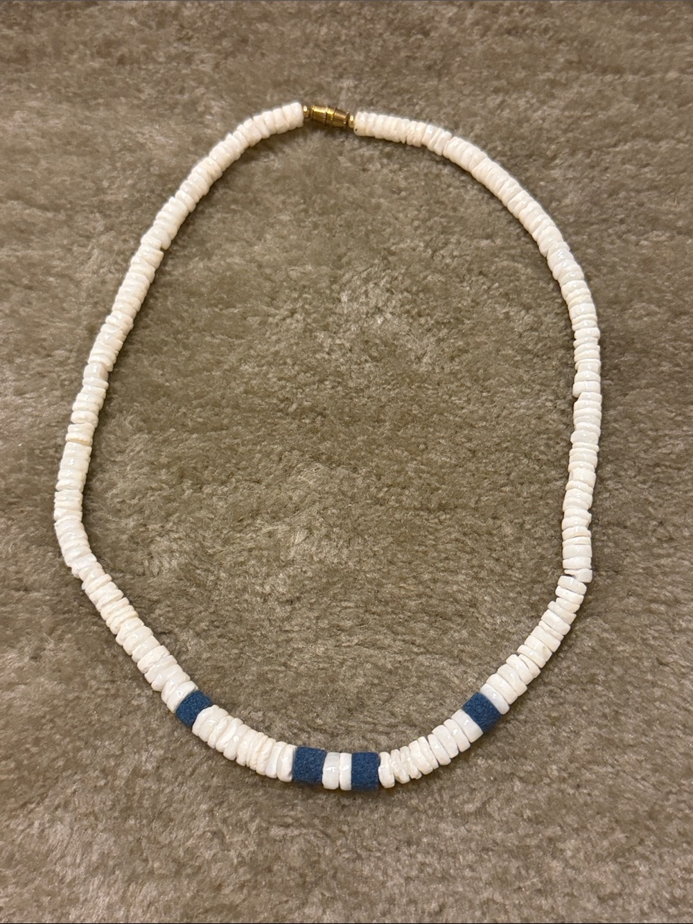 Vintage Puka Shell Necklace 18” White and Blue Beach Surfer Boho